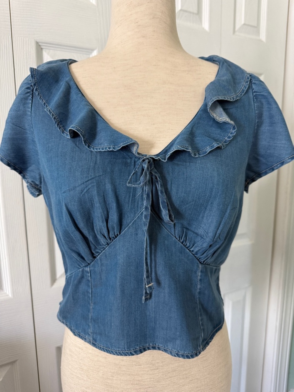Levi's Blue Mylene Denim Ruffle Tie-Front Blouse Sz S